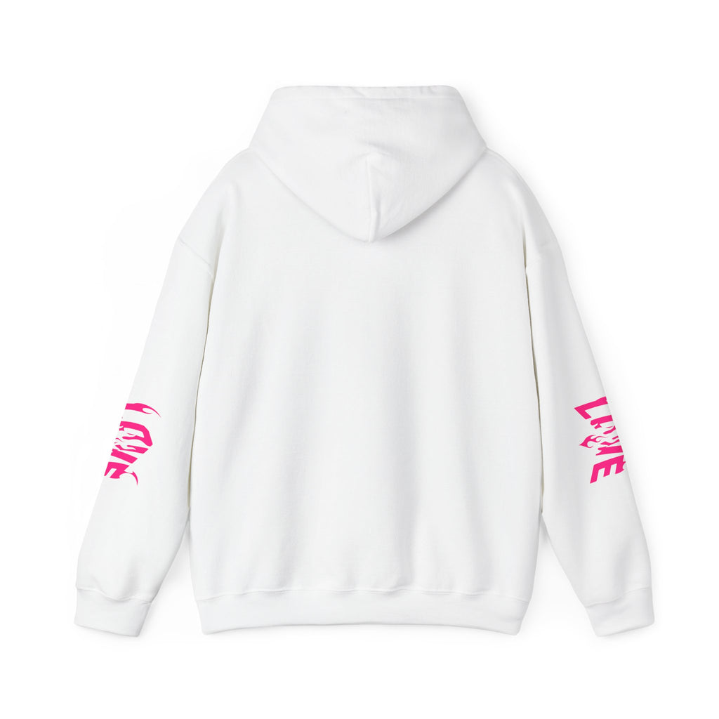Hoodie — LOOS Graffiti Logo White Hoodie with Pink 'LIVE' Sleeve Print