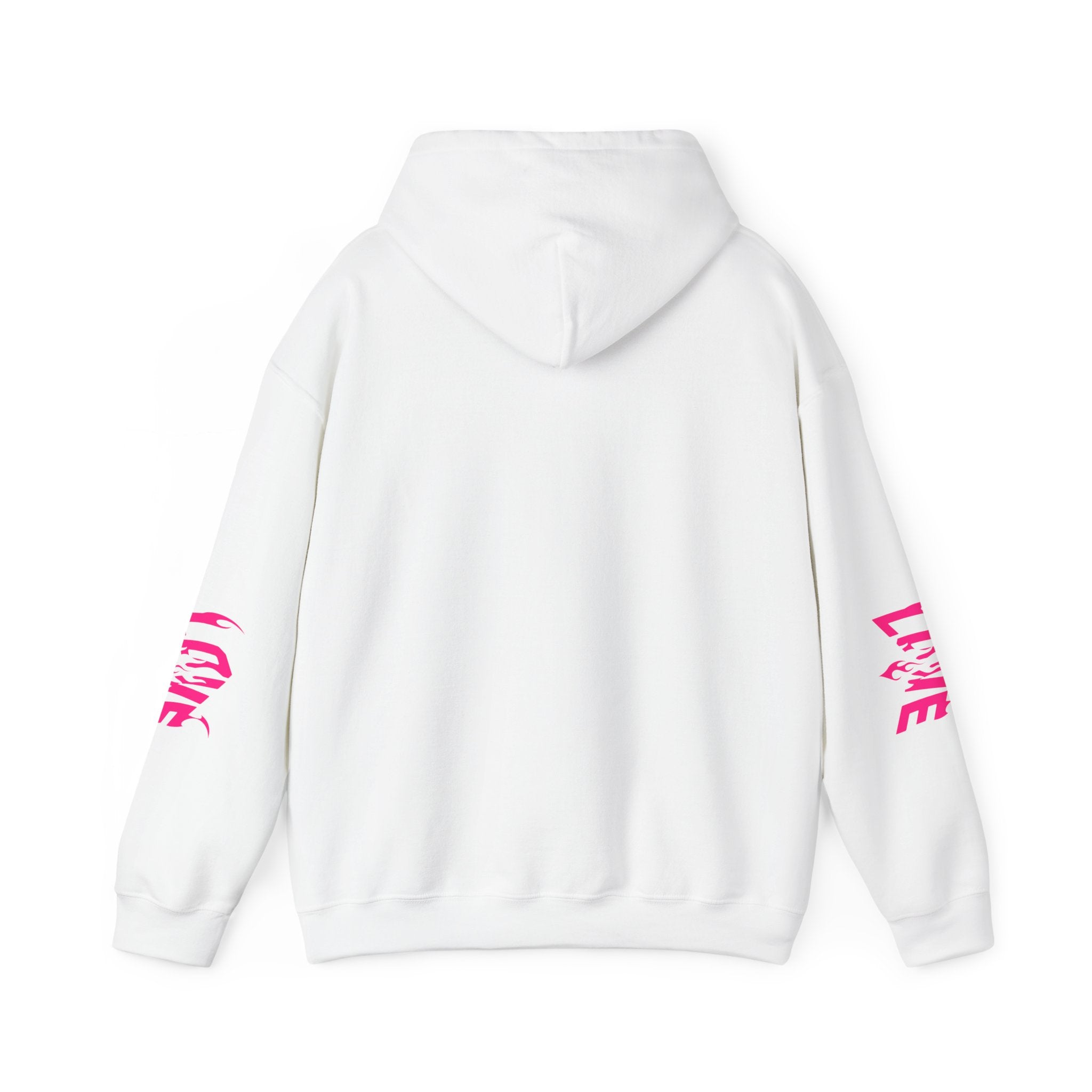 Hoodie — LOOS Graffiti Logo White Hoodie with Pink 'LIVE' Sleeve Print