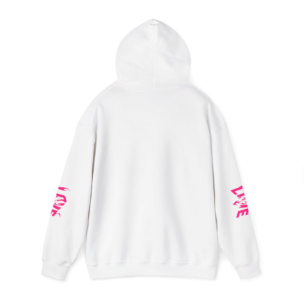 Hoodie — LOOS Graffiti Logo White Hoodie with Pink 'LIVE' Sleeve Print
