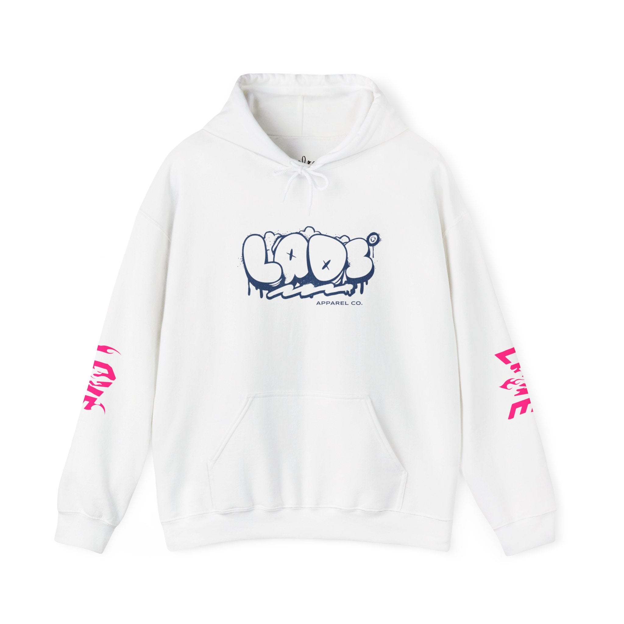 Hoodie — LOOS Graffiti Logo White Hoodie with Pink 'LIVE' Sleeve Print